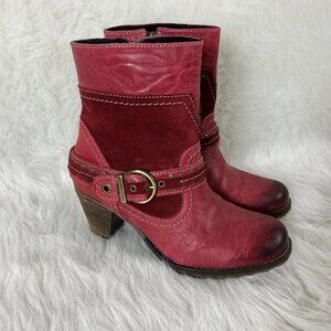 Dromedaris Red Farrah Leather & Suede Heeled Buckle Strap Ankle Boot EU 36 US 6